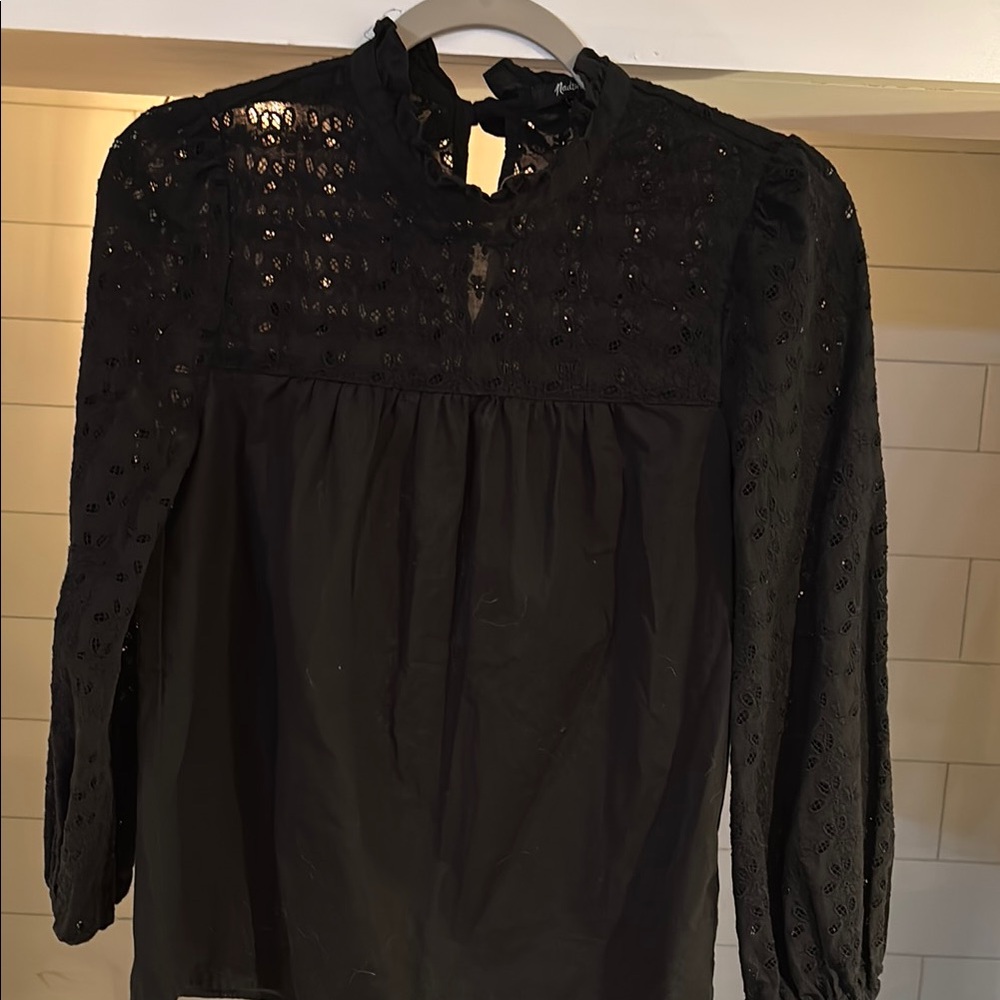 Madewell Black Ruffled Embellished Blouse